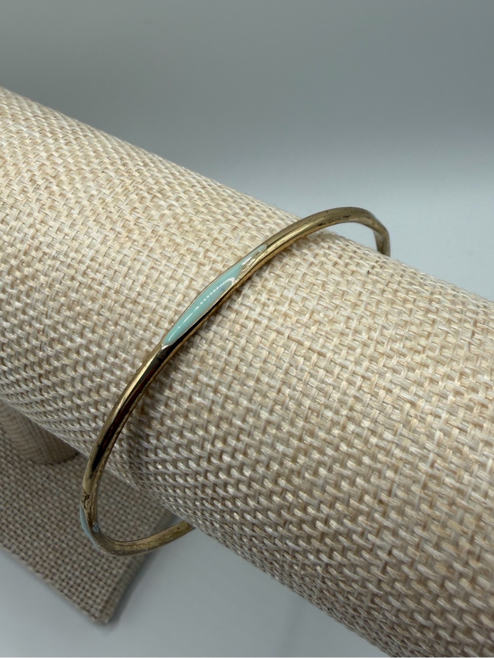 Thin Gold Bangle Bracelet with Mint Green Enamel Accent